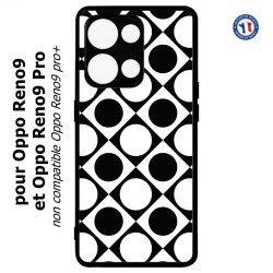 Coque pour Oppo Reno9 et Reno9 Pro motif géométrique pattern noir et blanc - ronds et carrés