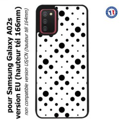 Coque pour Samsung Galaxy A02s version EU motif géométrique pattern noir et blanc - ronds noirs sur fond blanc