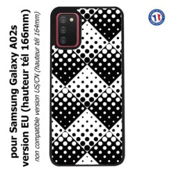 Coque pour Samsung Galaxy A02s version EU motif géométrique pattern noir et blanc - ronds carrés noirs blancs