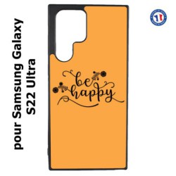 Coque pour Samsung Galaxy S23 Ultra - Be Happy sur fond orange - Soyez heureux - Sois heureuse - citation