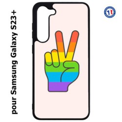 Coque pour Samsung Galaxy S23 PLUS - Rainbow Peace LGBT - couleur arc en ciel Main Victoire Paix LGBT