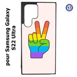 Coque pour Samsung Galaxy S23 Ultra - Rainbow Peace LGBT - couleur arc en ciel Main Victoire Paix LGBT