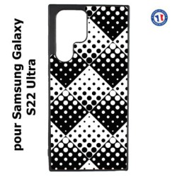 Coque pour Samsung Galaxy S23 Ultra - motif géométrique pattern noir et blanc - ronds carrés noirs blancs