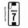 Coque noire pour Huawei P20 Ronaldo CR7 Juventus Foot numéro 7 fond blanc