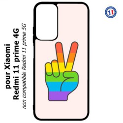 Coque pour Xiaomi Redmi 11 prime 4G - Rainbow Peace LGBT - couleur arc en ciel Main Victoire Paix LGBT