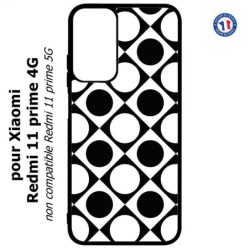 Coque pour Xiaomi Redmi 11 prime 4G - motif géométrique pattern noir et blanc - ronds et carrés