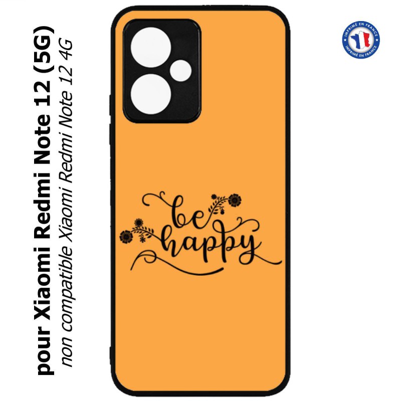 Coque pour Xiaomi Redmi Note 12 (5G) - Be Happy sur fond orange - Soyez heureux - Sois heureuse - citation