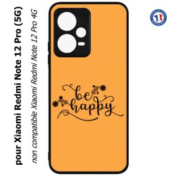 Coque pour Xiaomi Redmi Note 12 Pro (5G) - Be Happy sur fond orange - Soyez heureux - Sois heureuse - citation