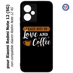 Coque pour Xiaomi Redmi Note 12 (5G) - I raise boys on Love and Coffee - coque café