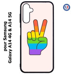 Coque pour Samsung Galaxy A14-4G & A14-5G - Rainbow Peace LGBT - couleur arc en ciel Main Victoire Paix LGBT