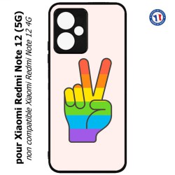 Coque pour Xiaomi Redmi Note 12 (5G) - Rainbow Peace LGBT - couleur arc en ciel Main Victoire Paix LGBT