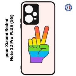 Coque pour Xiaomi Redmi Note 12 Pro PLUS (5G) - Rainbow Peace LGBT - couleur arc en ciel Main Victoire Paix LGBT