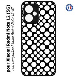 Coque pour Xiaomi Redmi Note 12 (5G) - motif géométrique pattern N et B ronds blancs sur noir