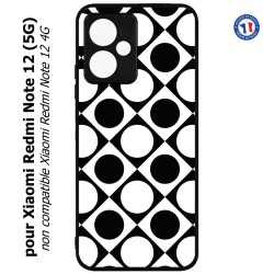 Coque pour Xiaomi Redmi Note 12 (5G) - motif géométrique pattern noir et blanc - ronds et carrés