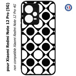 Coque pour Xiaomi Redmi Note 12 Pro (5G) - motif géométrique pattern noir et blanc - ronds et carrés