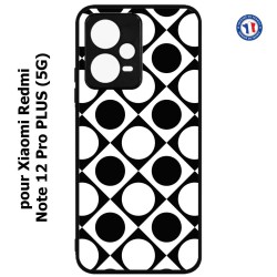 Coque pour Xiaomi Redmi Note 12 Pro PLUS (5G) - motif géométrique pattern noir et blanc - ronds et carrés