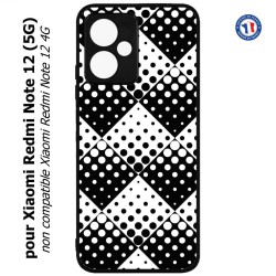 Coque pour Xiaomi Redmi Note 12 (5G) - motif géométrique pattern noir et blanc - ronds carrés noirs blancs