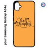Coque pour Samsung Galaxy A04e -  Be Happy sur fond orange - Soyez heureux - Sois heureuse - citation