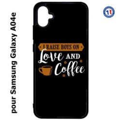 Coque pour Samsung Galaxy A04e -  I raise boys on Love and Coffee - coque café