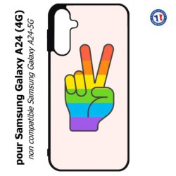 Coque pour Samsung Galaxy A24 (4G) -  Rainbow Peace LGBT - couleur arc en ciel Main Victoire Paix LGBT