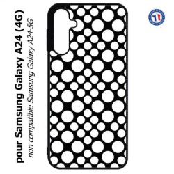 Coque pour Samsung Galaxy A24 (4G) -  motif géométrique pattern N et B ronds blancs sur noir