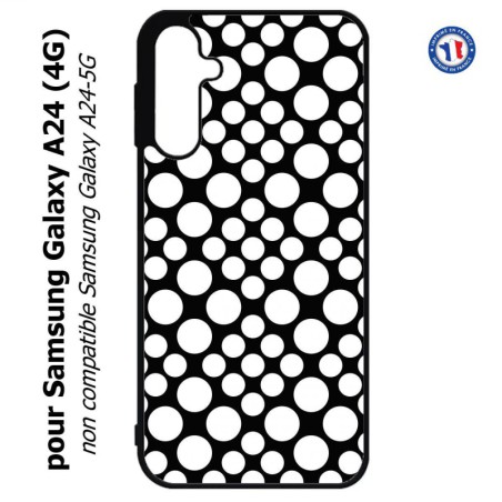 Coque pour Samsung Galaxy A24 (4G) -  motif géométrique pattern N et B ronds blancs sur noir