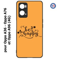 Coque pour Oppo A36 / A76 / A96 (4G) -  Be Happy sur fond orange - Soyez heureux - Sois heureuse - citation