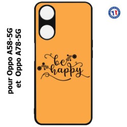 Coque pour Oppo A58-5G / Oppo A78-5G -  Be Happy sur fond orange - Soyez heureux - Sois heureuse - citation