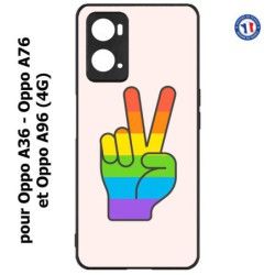 Coque pour Oppo A36 / A76 / A96 (4G) -  Rainbow Peace LGBT - couleur arc en ciel Main Victoire Paix LGBT