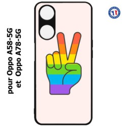 Coque pour Oppo A58-5G / Oppo A78-5G -  Rainbow Peace LGBT - couleur arc en ciel Main Victoire Paix LGBT