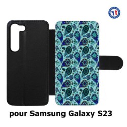 Etui cuir pour Samsung Galaxy S23 Background cachemire motif bleu géométrique