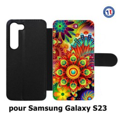 Etui cuir pour Samsung Galaxy S23 Background mandala motif bleu coloré