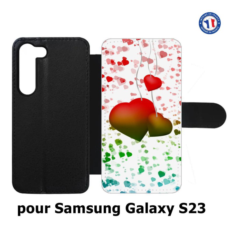 Etui cuir pour Samsung Galaxy S23 fond coeur amour love
