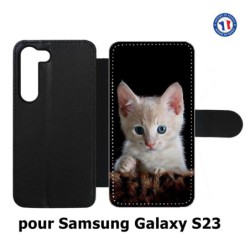 Etui cuir pour Samsung Galaxy S23 Bébé chat tout mignon - chaton yeux bleus