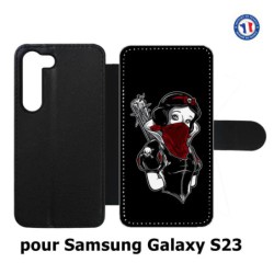 Etui cuir pour Samsung Galaxy S23 Blanche foulard Rouge Gourdin Dessin animé