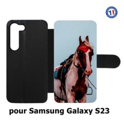 Etui cuir pour Samsung Galaxy S23 Coque cheval robe pie - bride cheval