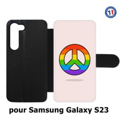 Etui cuir pour Samsung Galaxy S23 Peace and Love LGBT - couleur arc en ciel
