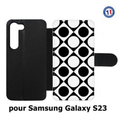Etui cuir pour Samsung Galaxy S23 motif géométrique pattern noir et blanc - ronds et carrés