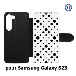 Etui cuir pour Samsung Galaxy S23 motif géométrique pattern noir et blanc - ronds noirs sur fond blanc