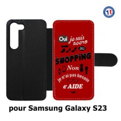 Etui cuir pour Samsung Galaxy S23 ProseCafé© coque Humour : OUI je suis accro au Shopping