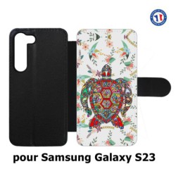 Etui cuir pour Samsung Galaxy S23 Tortue art floral