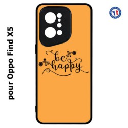 Coque pour Oppo Find X5 Be Happy sur fond orange - Soyez heureux - Sois heureuse - citation