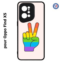 Coque pour Oppo Find X5 Rainbow Peace LGBT - couleur arc en ciel Main Victoire Paix LGBT