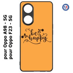 Coque pour Oppo A98 - 5G Be Happy sur fond orange - Soyez heureux - Sois heureuse - citation