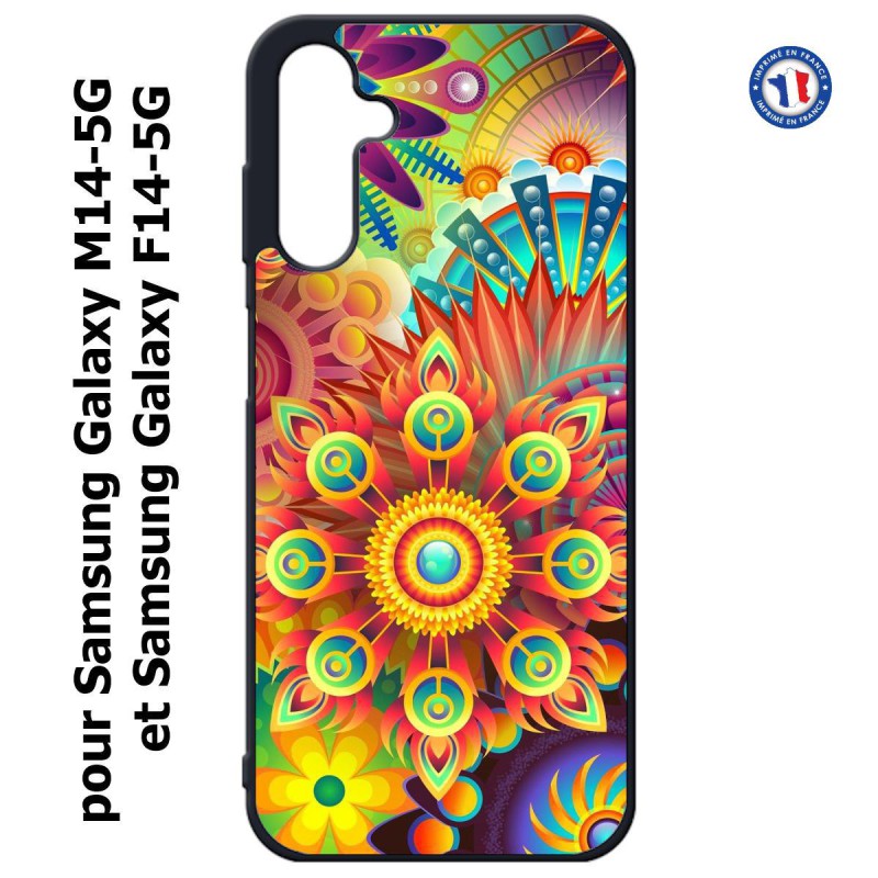Coque pour Samsung Galaxy M14-5G et F14-5G Background mandala motif bleu coloré
