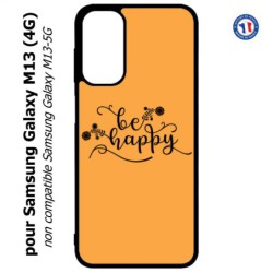 Coque pour Samsung Galaxy M13 (4G) Be Happy sur fond orange - Soyez heureux - Sois heureuse - citation