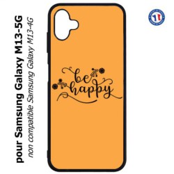 Coque pour Samsung Galaxy M13-5G Be Happy sur fond orange - Soyez heureux - Sois heureuse - citation