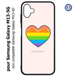 Coque pour Samsung Galaxy M13-5G Rainbow hearth LGBT - couleur arc en ciel Coeur LGBT