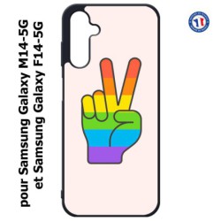 Coque pour Samsung Galaxy M14-5G et F14-5G Rainbow Peace LGBT - couleur arc en ciel Main Victoire Paix LGBT