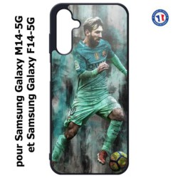 Coque pour Samsung Galaxy M14-5G et F14-5G Lionel Messi FC Barcelone Foot vert-rouge-jaune